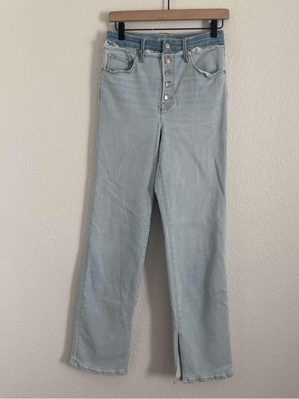 Good American Size 4/27 Blue Good Boy Double Waist Button Fly Split Hem Jeans